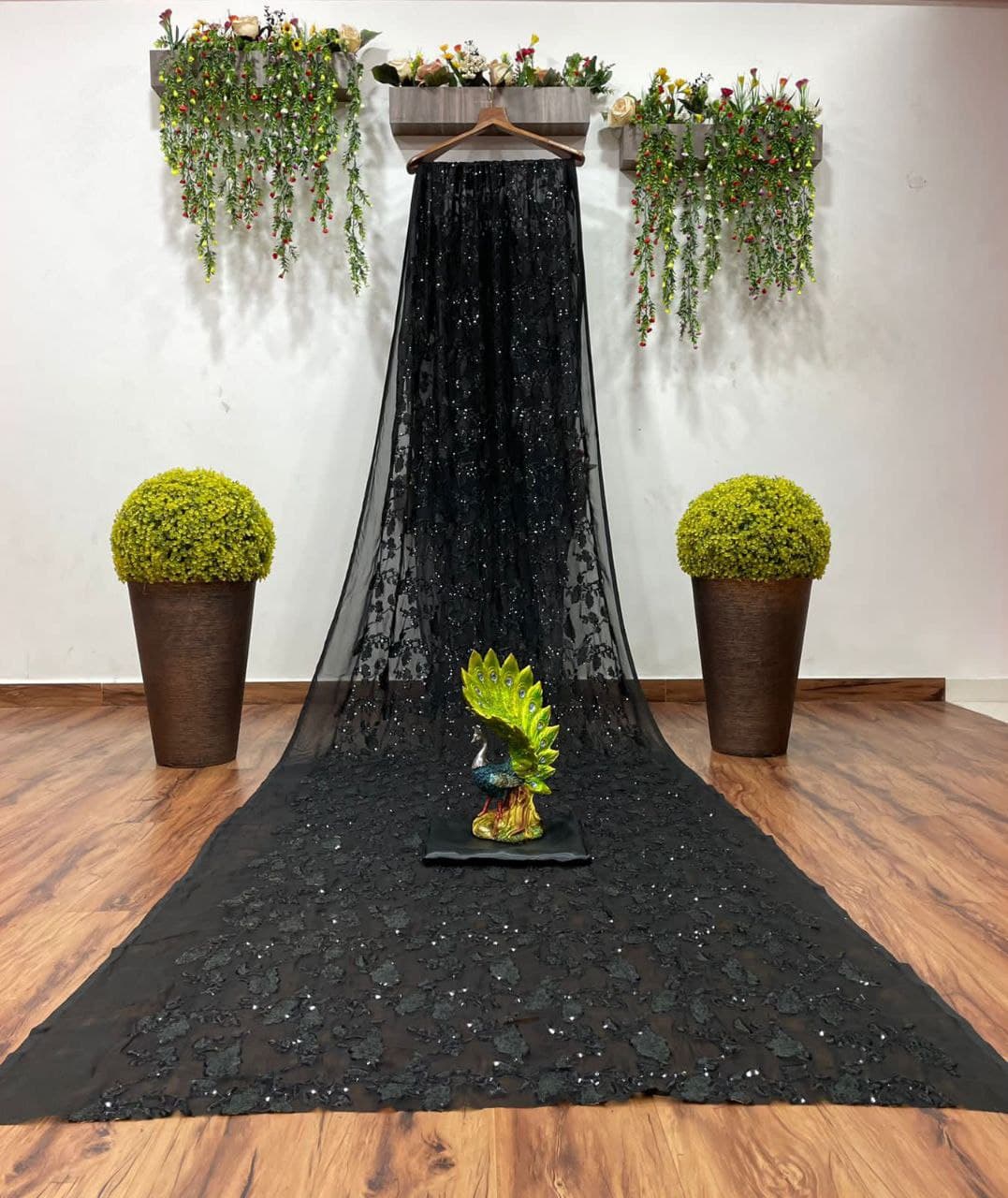 Black Saree In Georgette Silk With Sequence Work