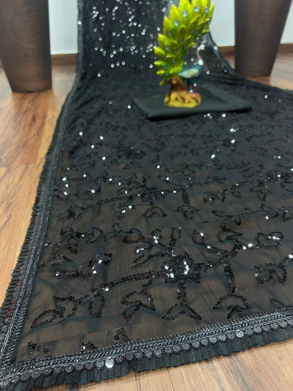 Black Saree Georgette Silk With Sequence Work