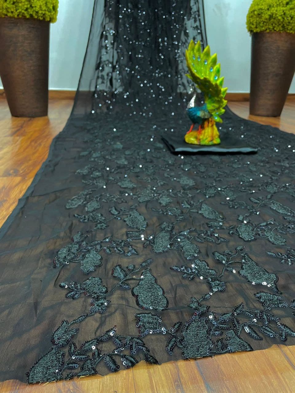 Black Saree In Georgette Silk With Sequence Work