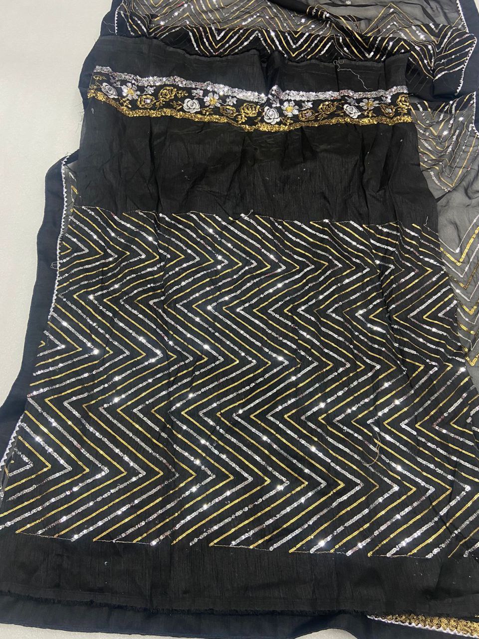 Black Saree In Georgette Silk With Sequence Work