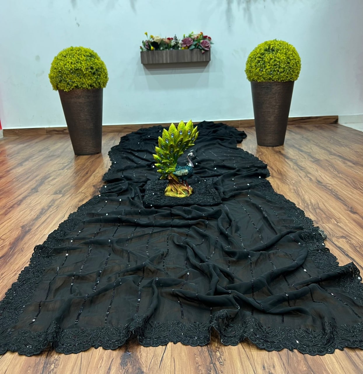 Black Saree In Georgette Silk With Sequence Work