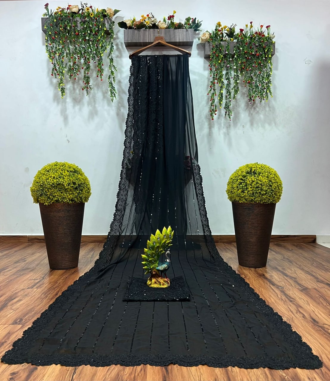 Black Saree In Georgette Silk With Sequence Work