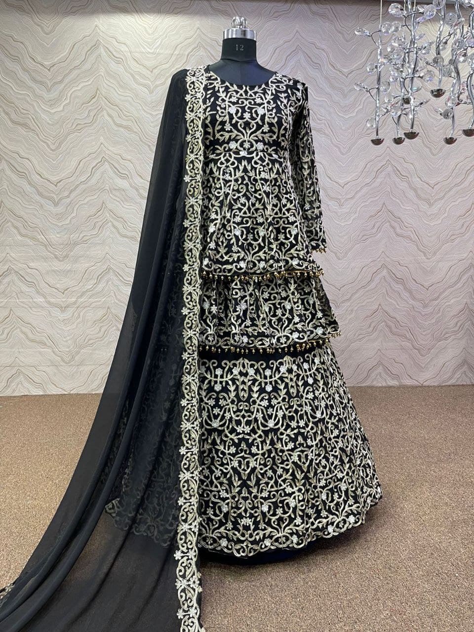 Black Lehenga Choli In Heavy Faux Georgette Silk With Embroidery Work