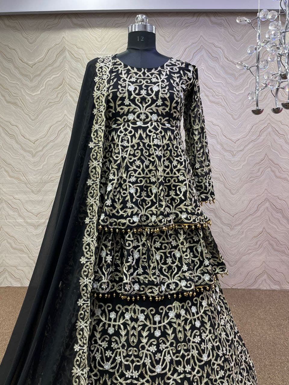 Black Lehenga Choli In Heavy Faux Georgette Silk With Embroidery Work