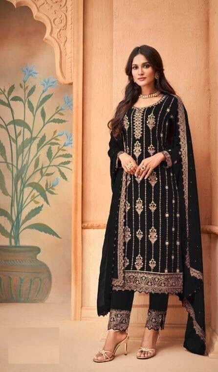 Black Salwar Suit In Heavy Fox Georgette With Embroidery Work