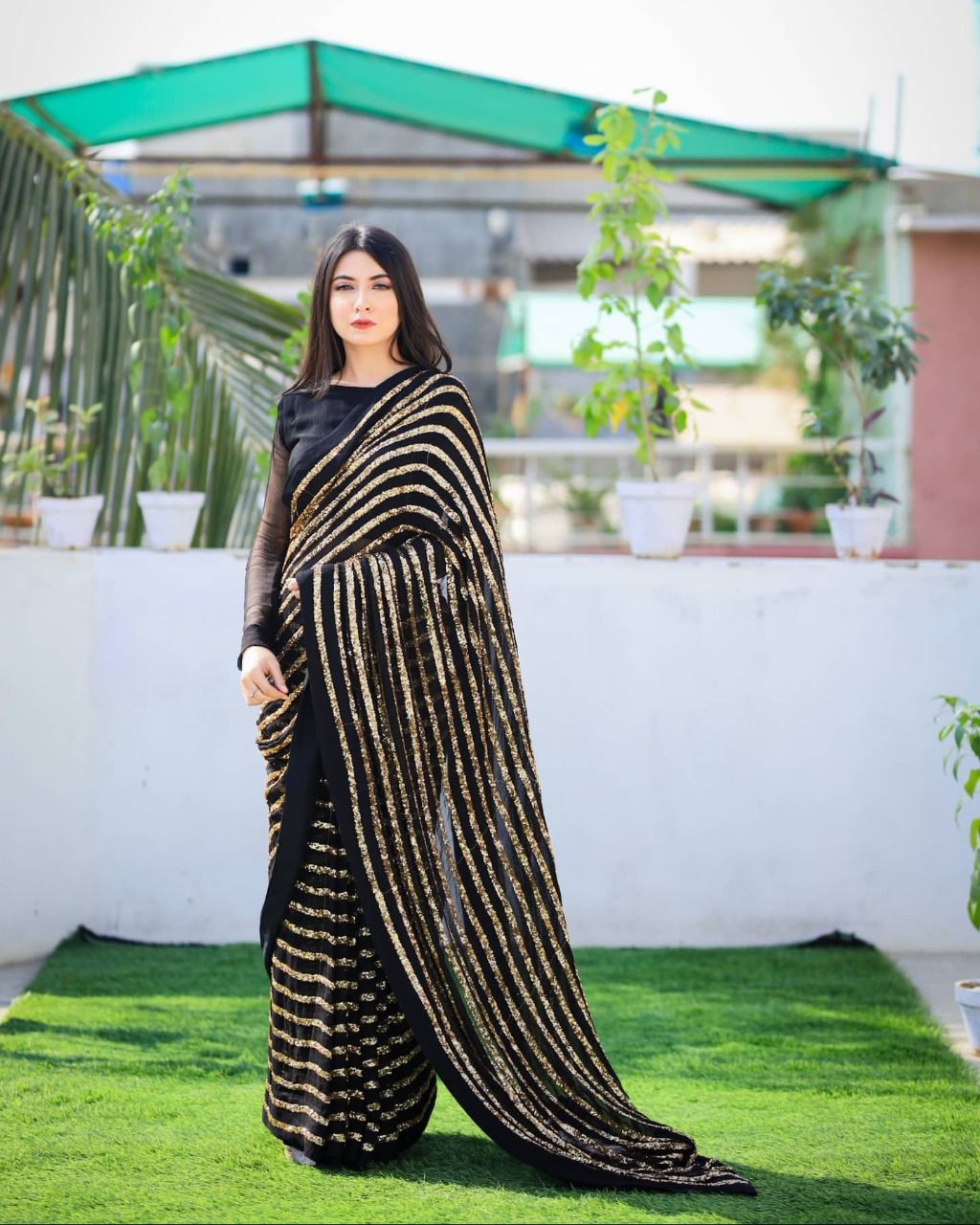 Black saree 2024 heavy work