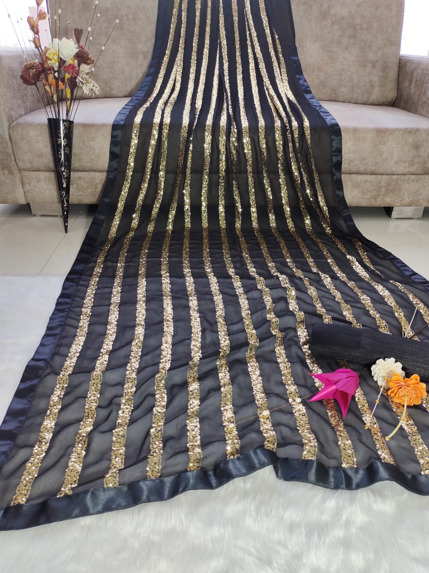 Black Saree In Heavy Georgette With Sequence Work