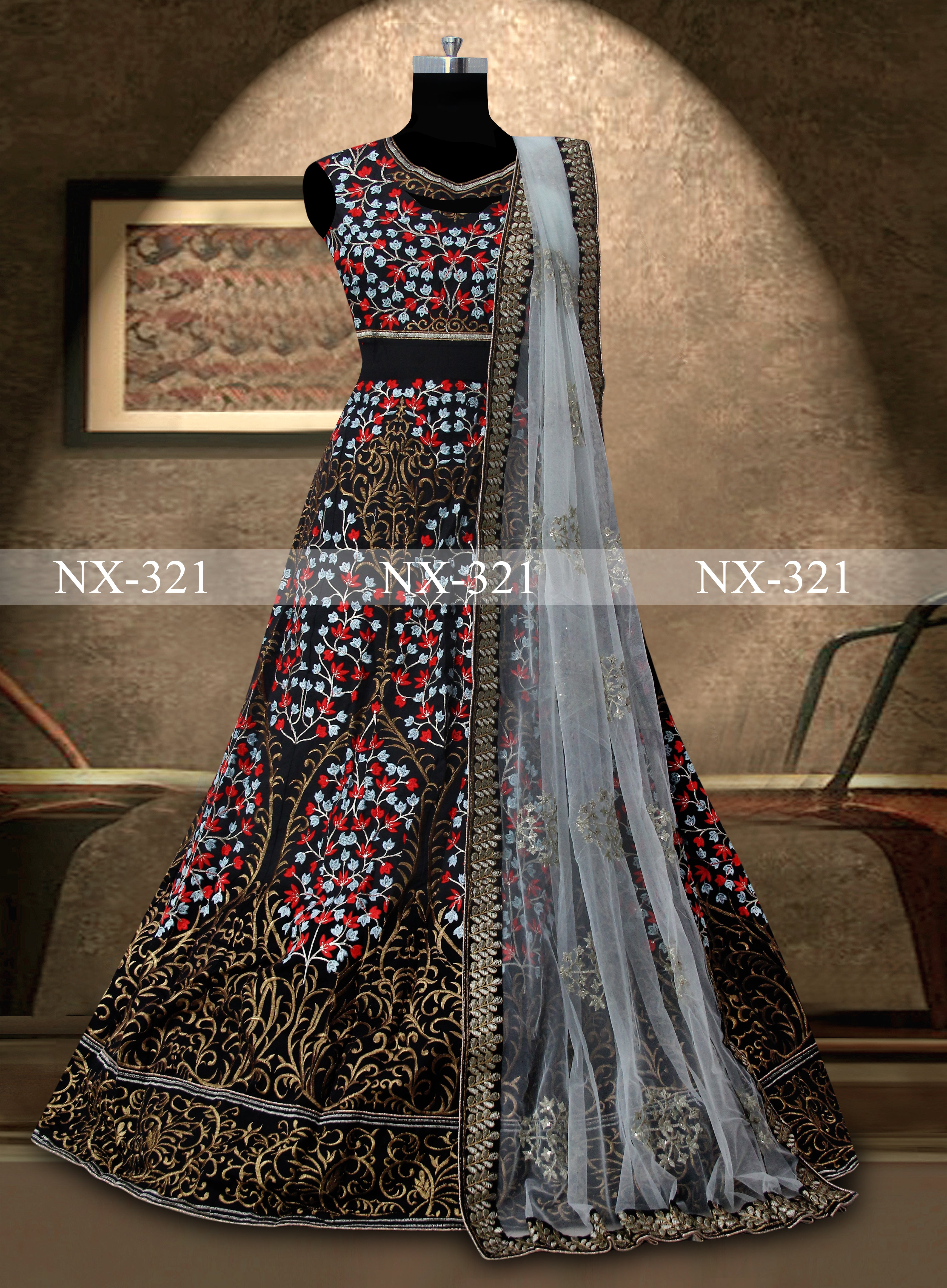 Black Lehenga Choli In Heavy Taffeta Silk With Fancy Thread Work