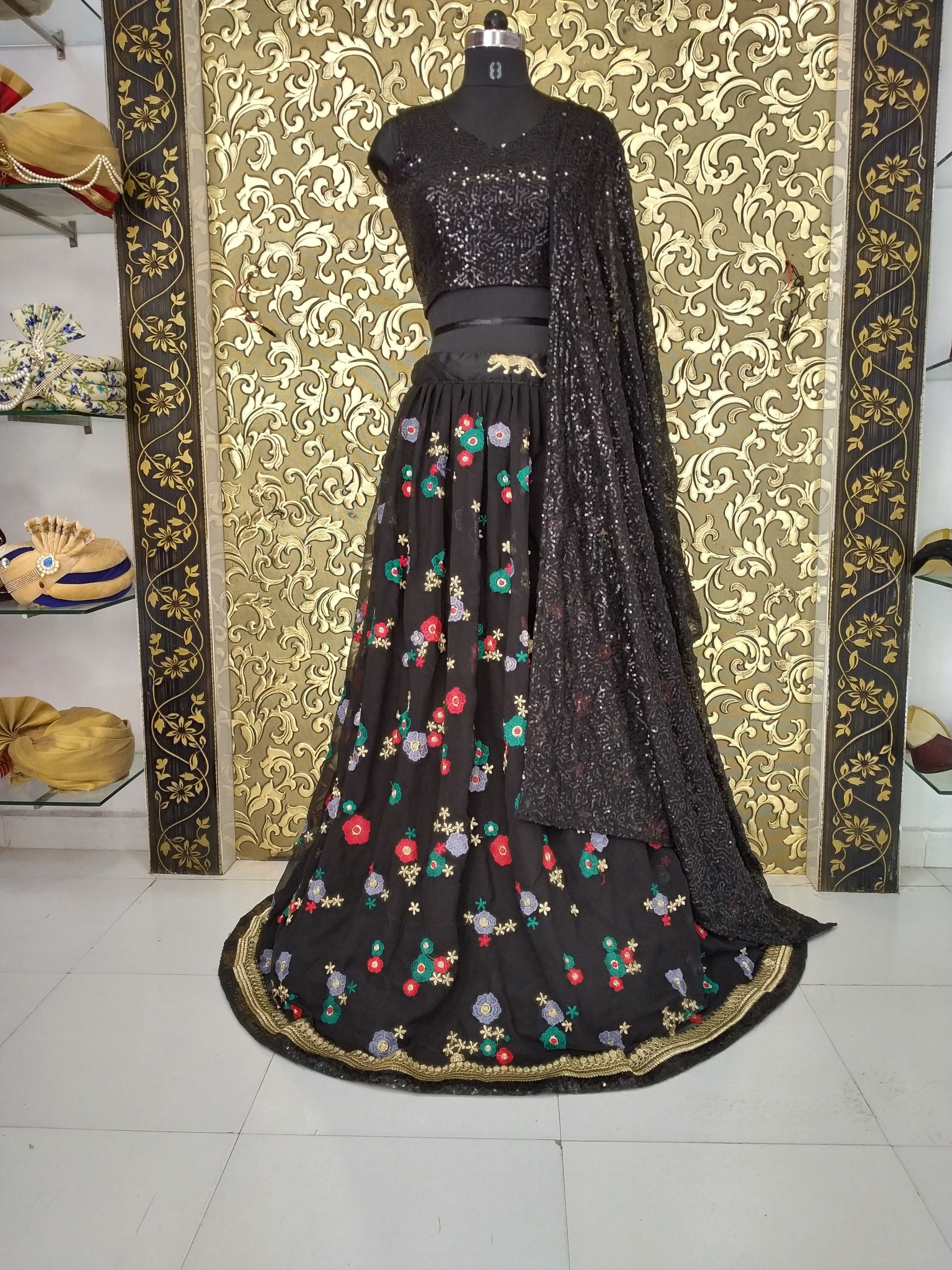 Black Lehenga Choli In Georgette Silk With Embroidery Work