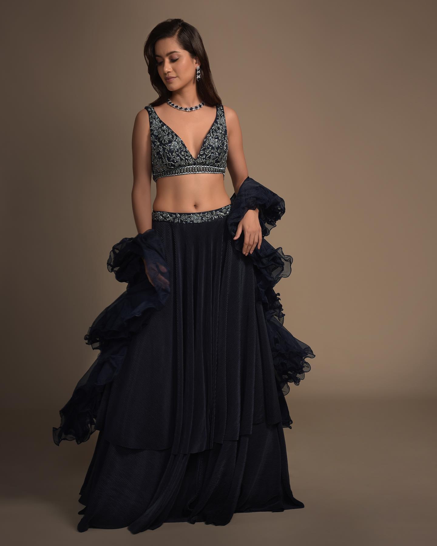 Black Lehenga Choli In Heavy Velvet With Thread Work