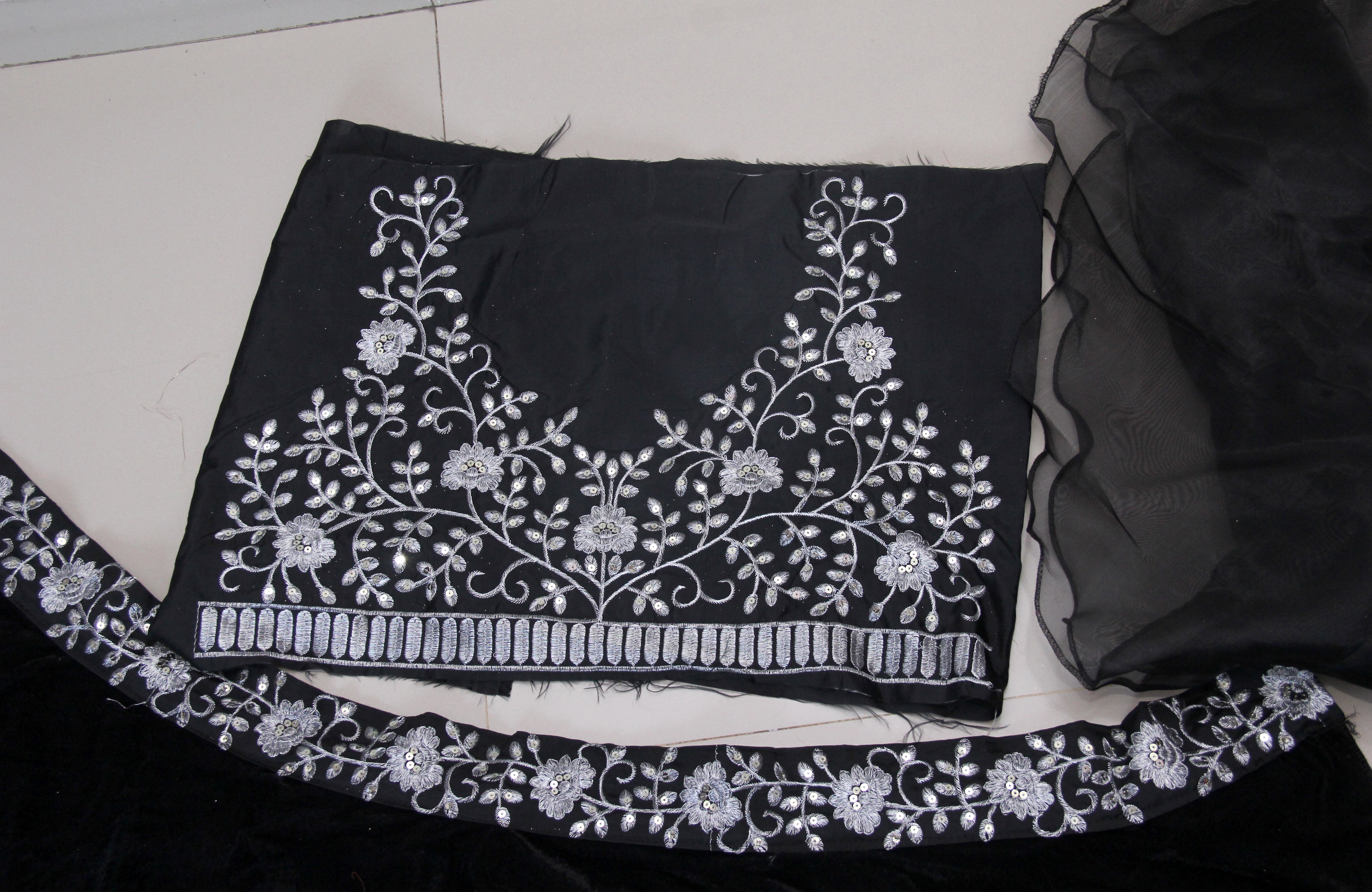 Black Lehenga Choli In Heavy Velvet With Thread Work