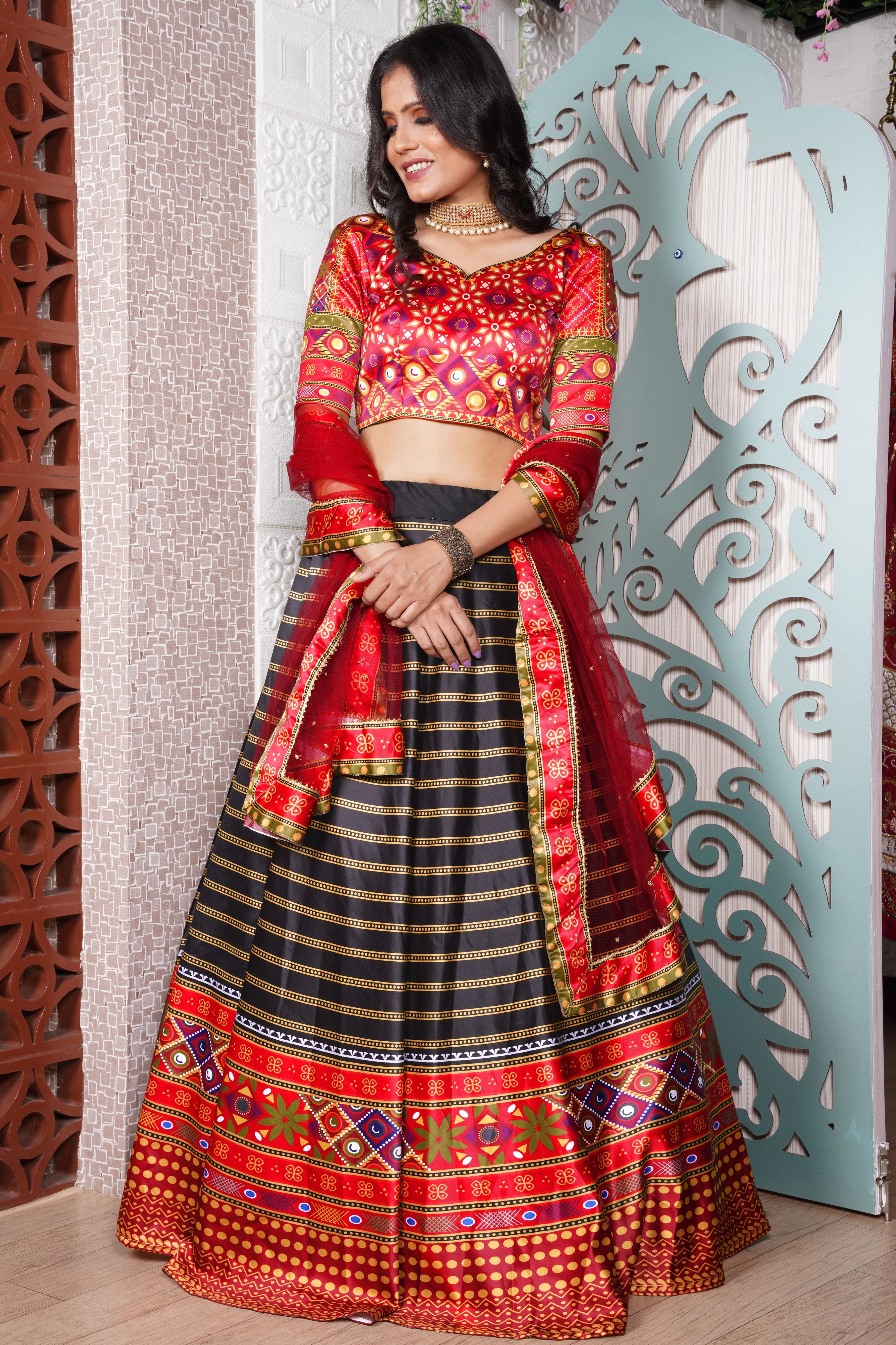 Black Lehenga Choli In Italian Silk With Digital Print