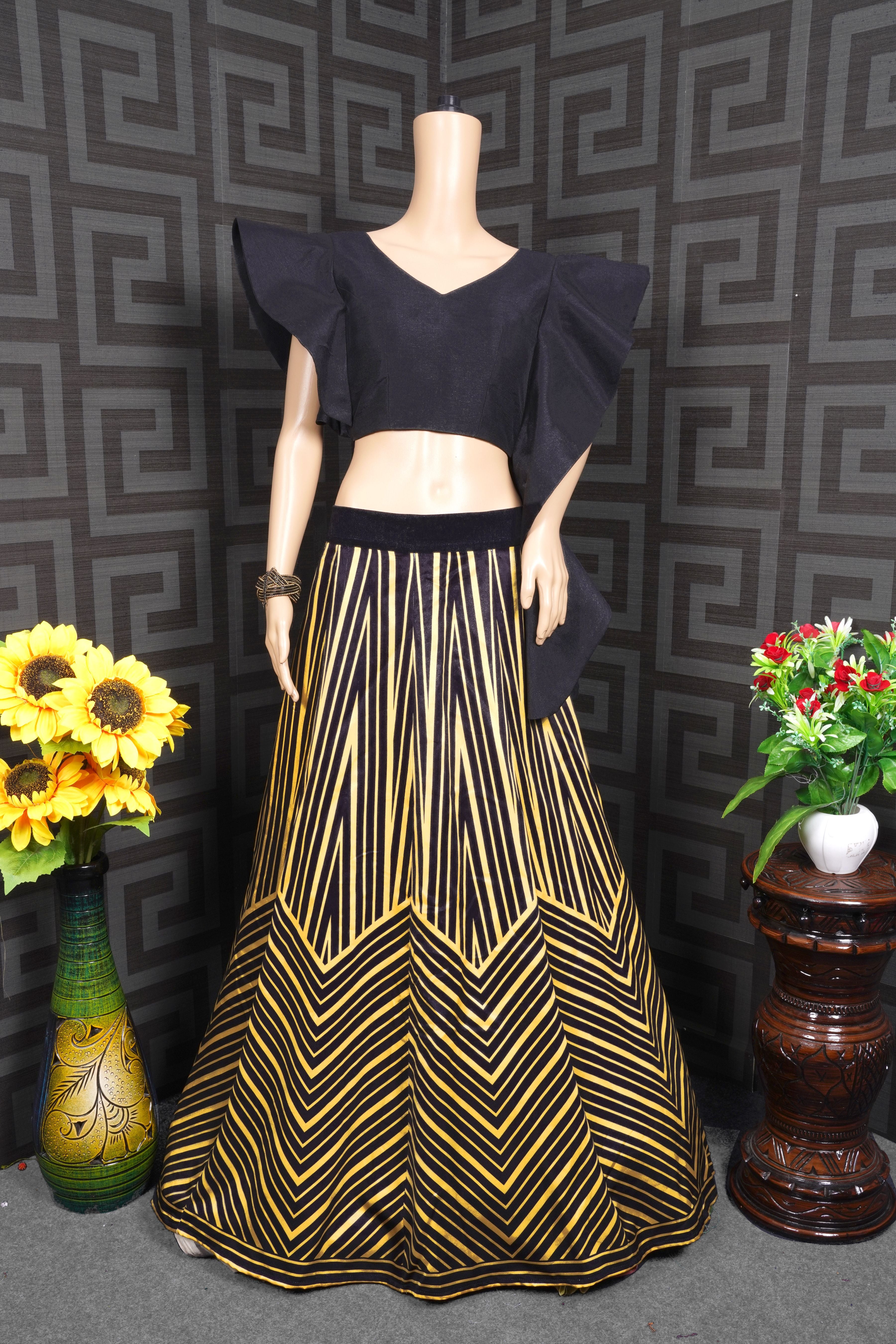 Black Lehenga Choli In Italian Silk With Digital Print