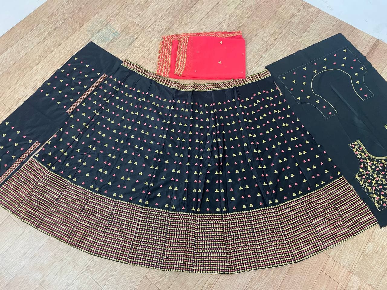 Black Lehenga Choli In Net,Silk With Embroidery Work