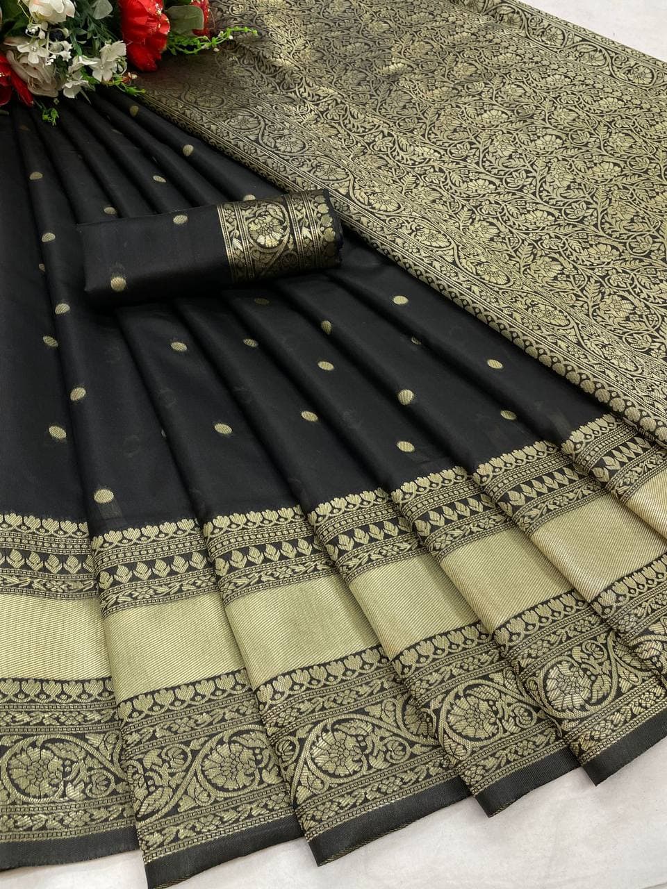 Black Lichi Silk Banarasi Wedding Wear Saree