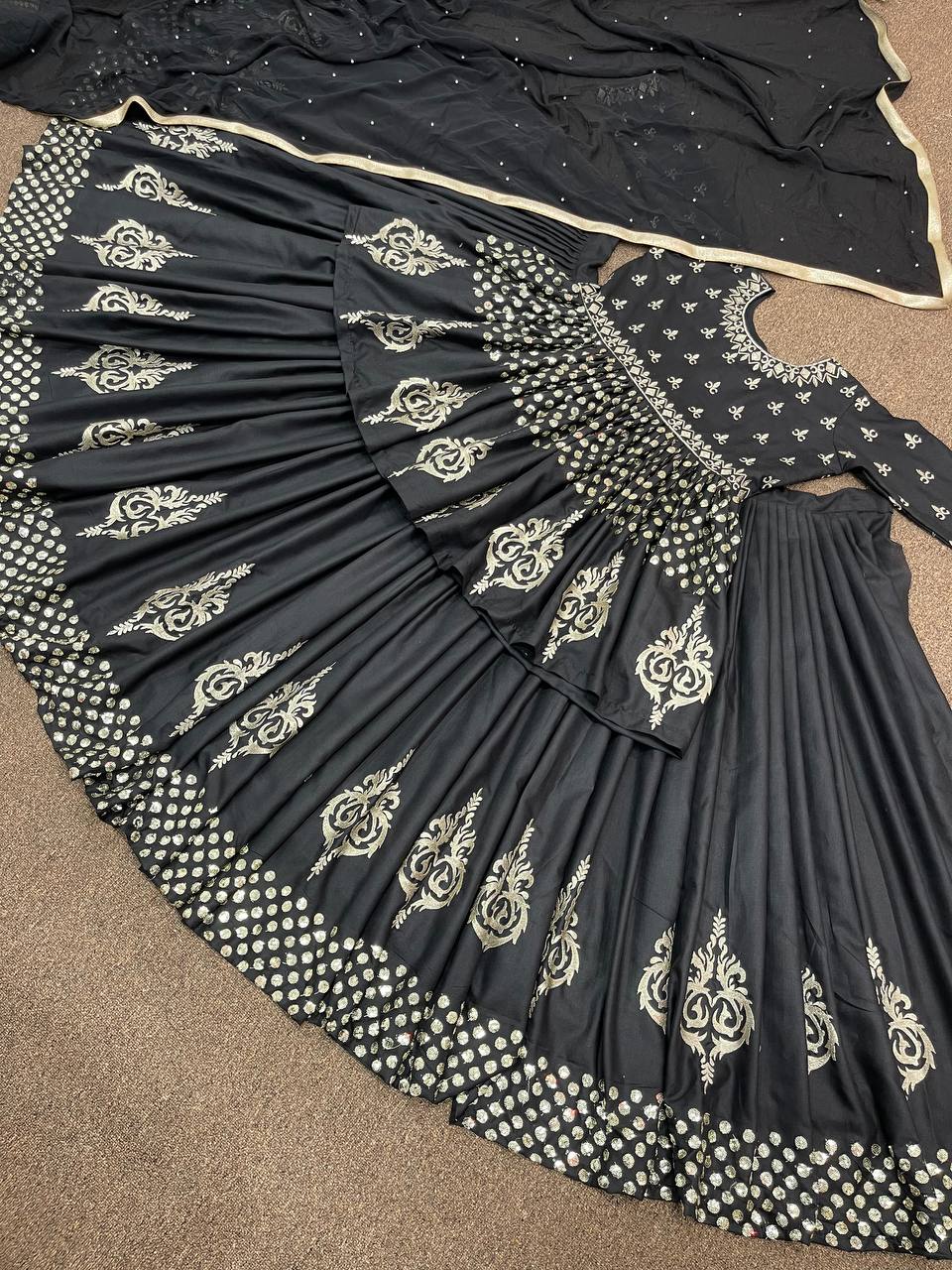 Black Lehenga Choli In Magic Cotton With Embroidery Work