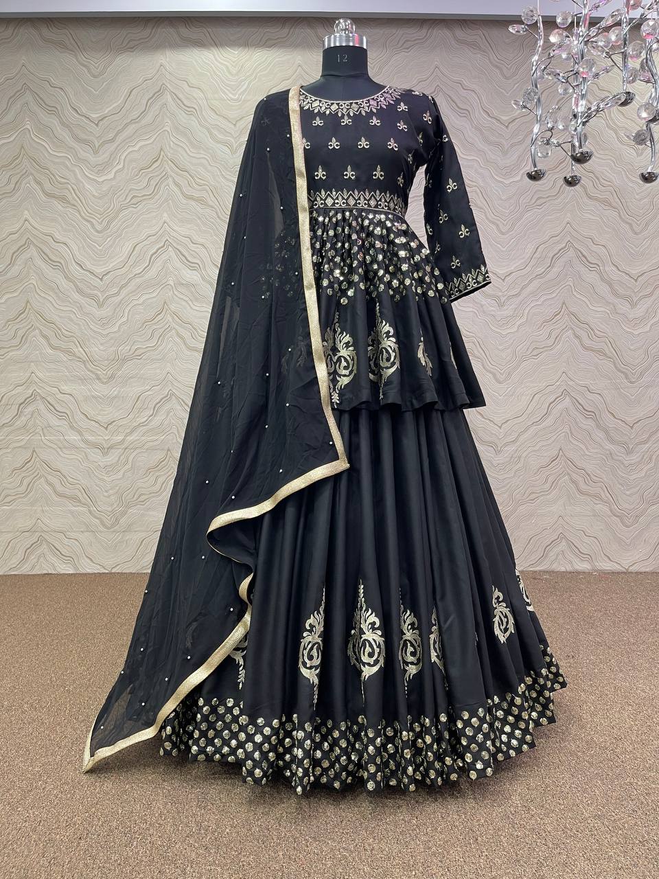 Black Lehenga Choli In Magic Cotton With Embroidery Work