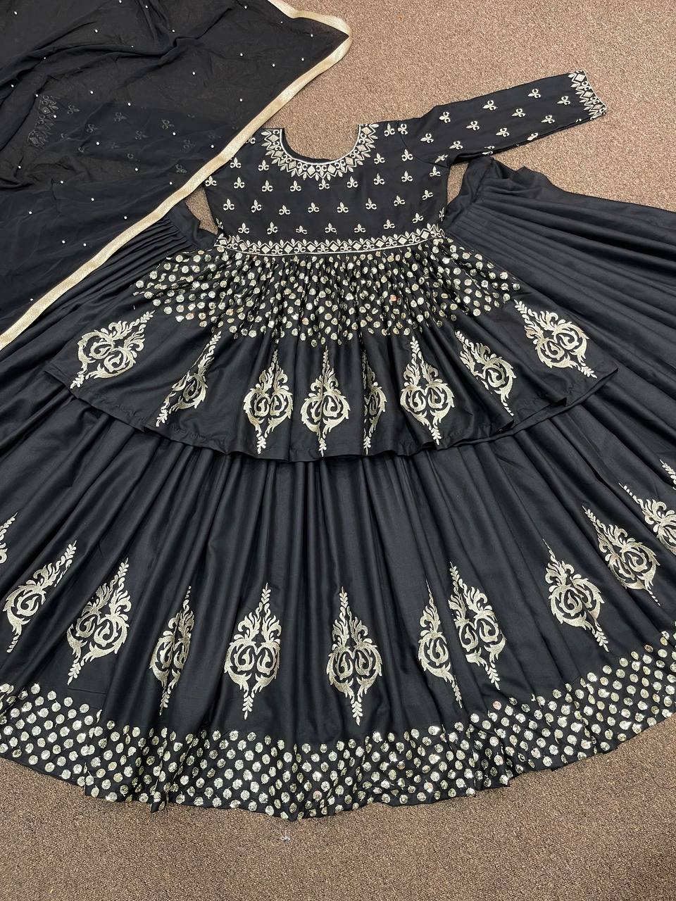 Black Lehenga Choli In Magic Cotton With Embroidery Work