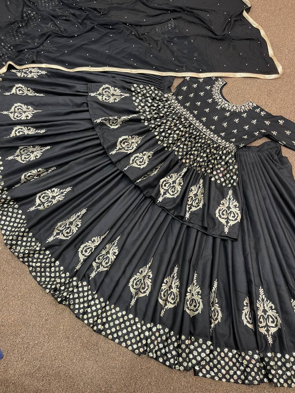 Black Lehenga Choli In Magic Cotton With Embroidery Work