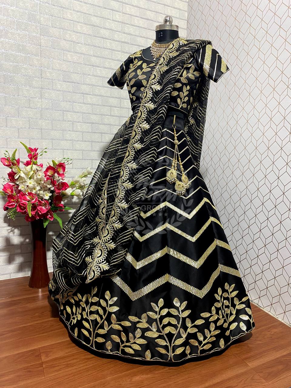 Black Lehenga Choli In Malai Satin Silk With Embroidery Work