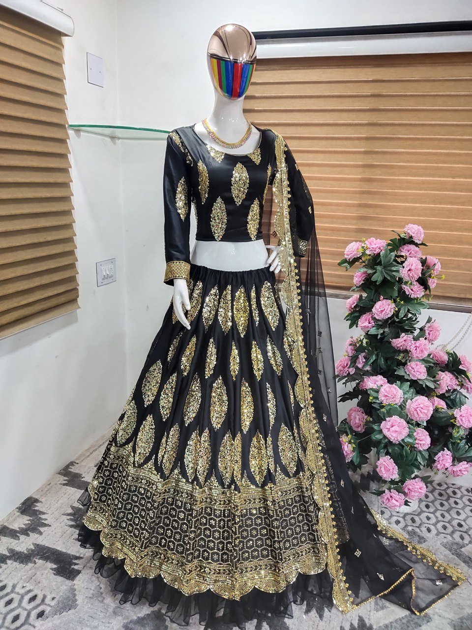 Black Lehenga Choli In Malai Satin Silk With Heavy Sequence Embroidery Work