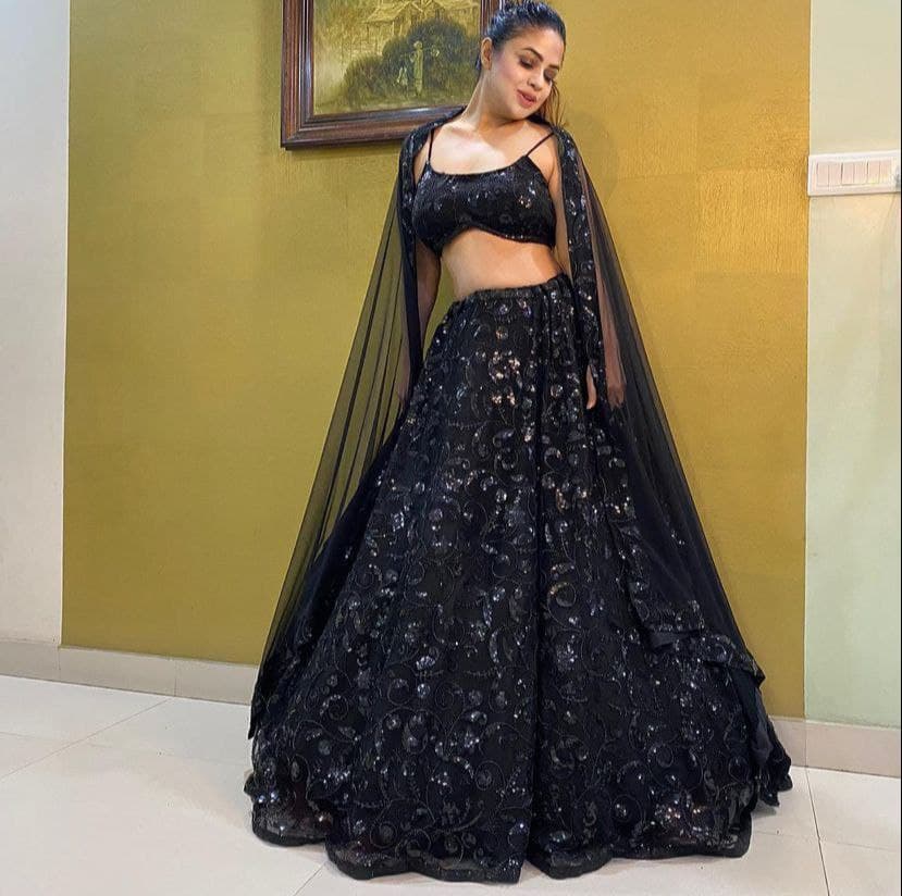 Black Lehenga Choli In Nylon Mono Net With Sequence Embroidery Work