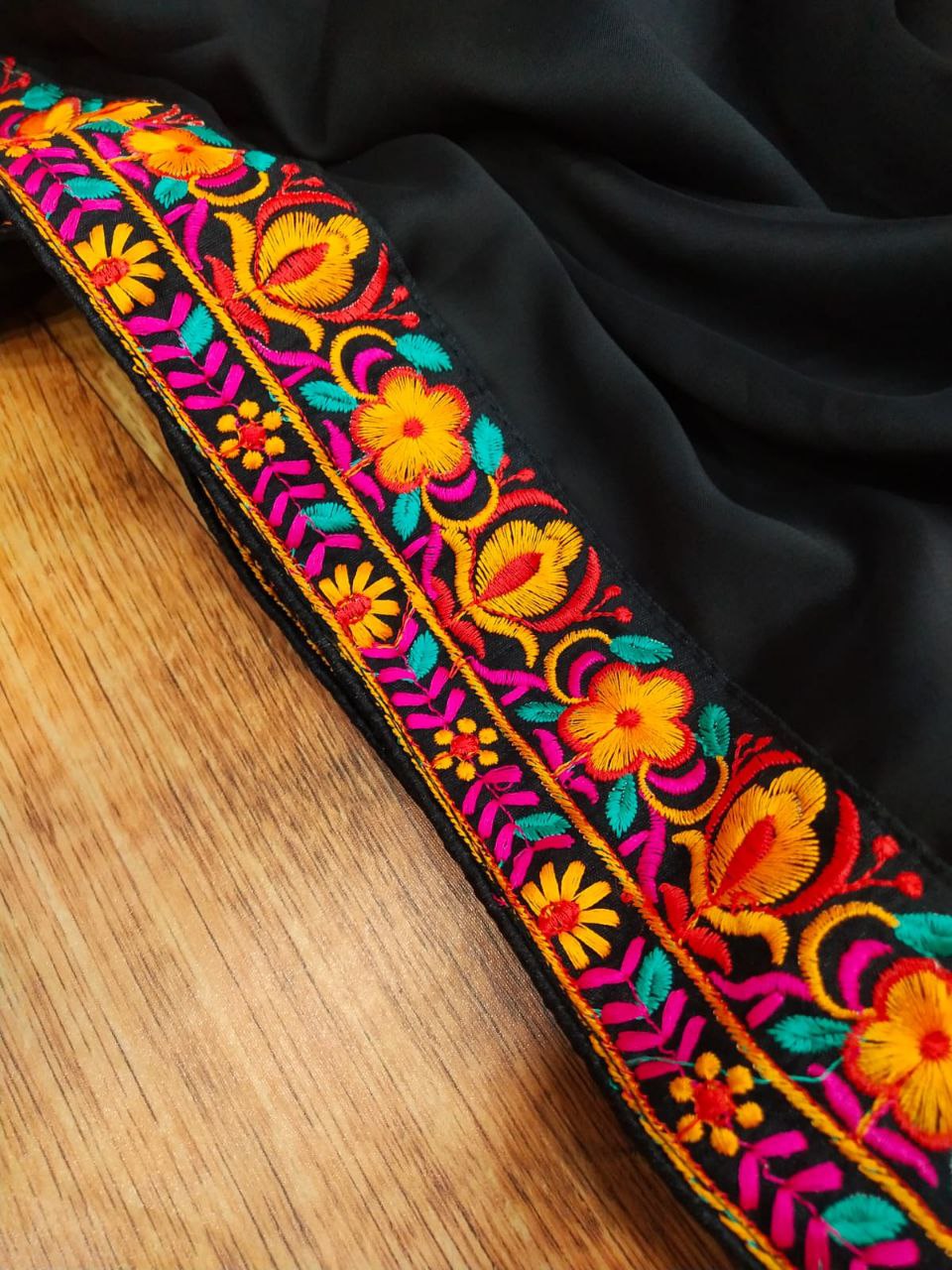 Black Saree In Rangoli Silk With Embroidery Work