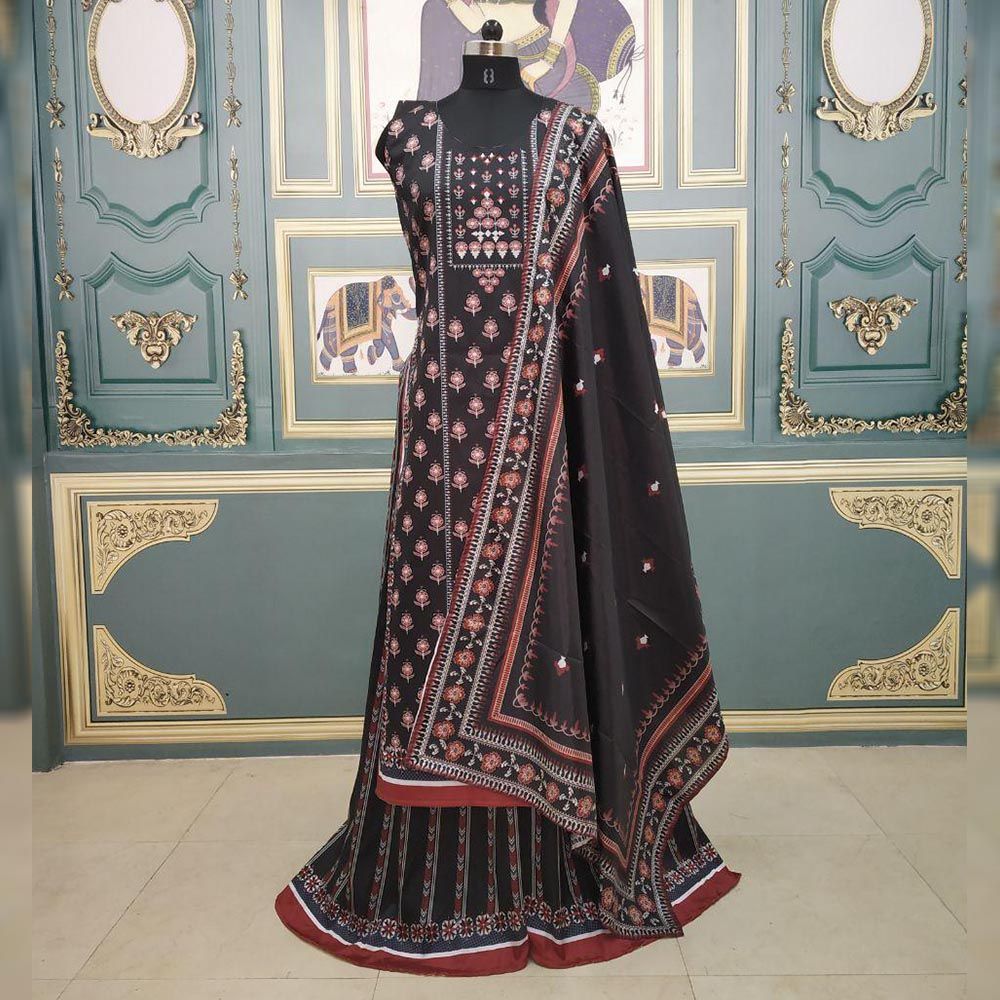 Black Salwar Suit In Taffeta Silk With Heavy Digital Print