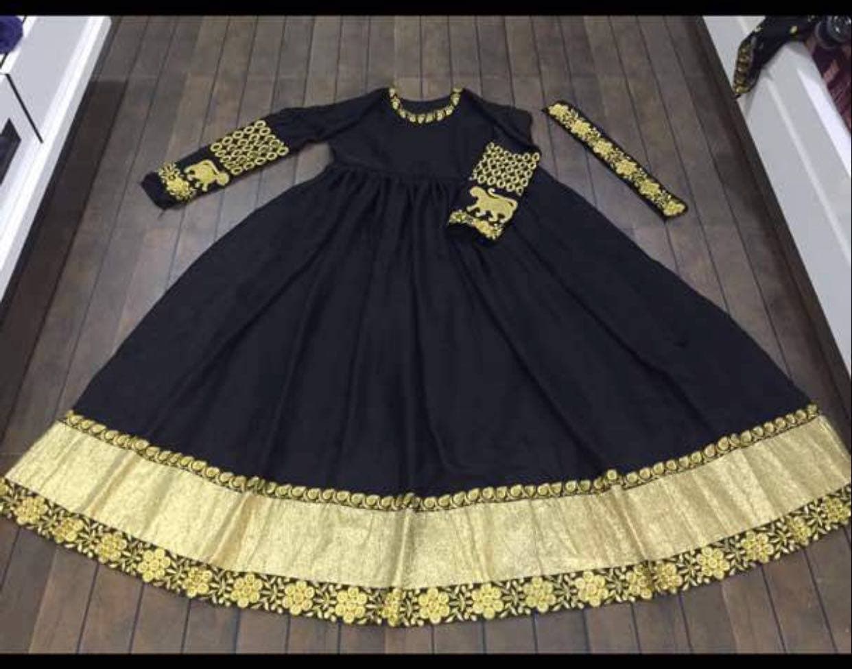 Black Anarkali Suit In Satin Georgette With Embroidery Work