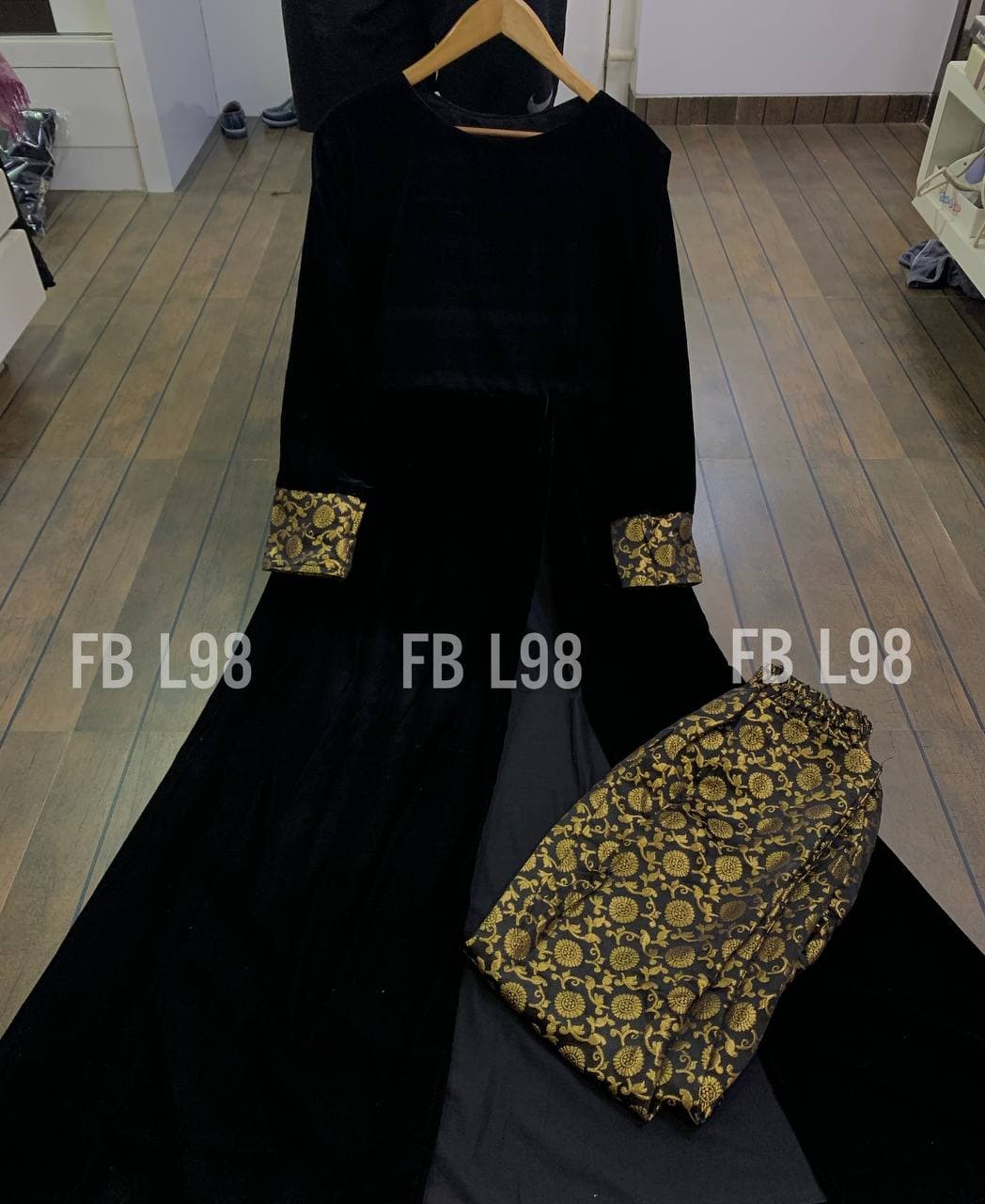 Black Velvet Top With Banarasi Silk Pant