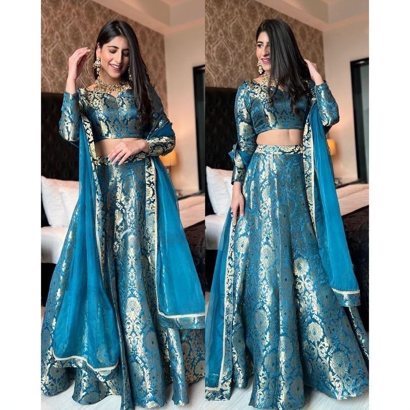 Blue Lehenga Choli In Banarasi Silk With Jacquard