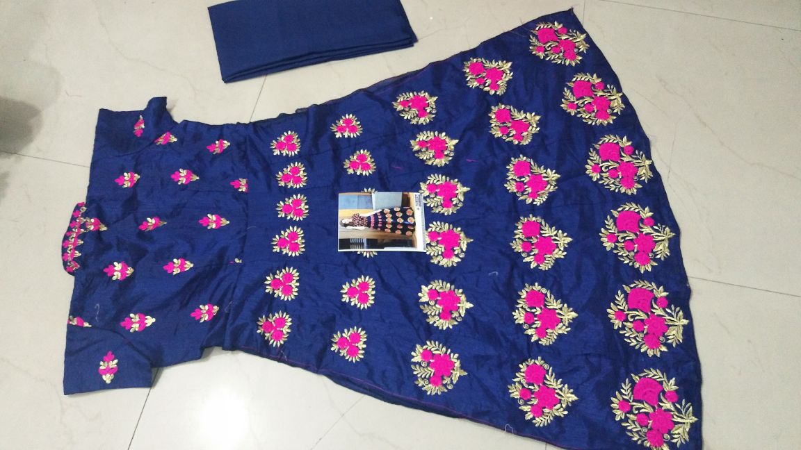 Blue Gown In Benglori Silk With Fancy Thread Work