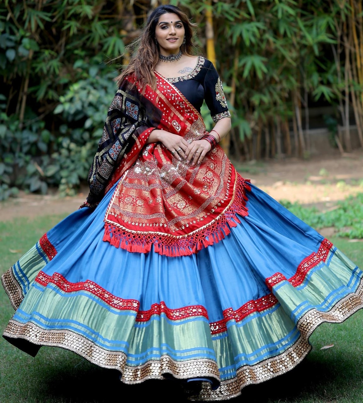 Blue Lehenga Choli In Butter Silk With Digital Print