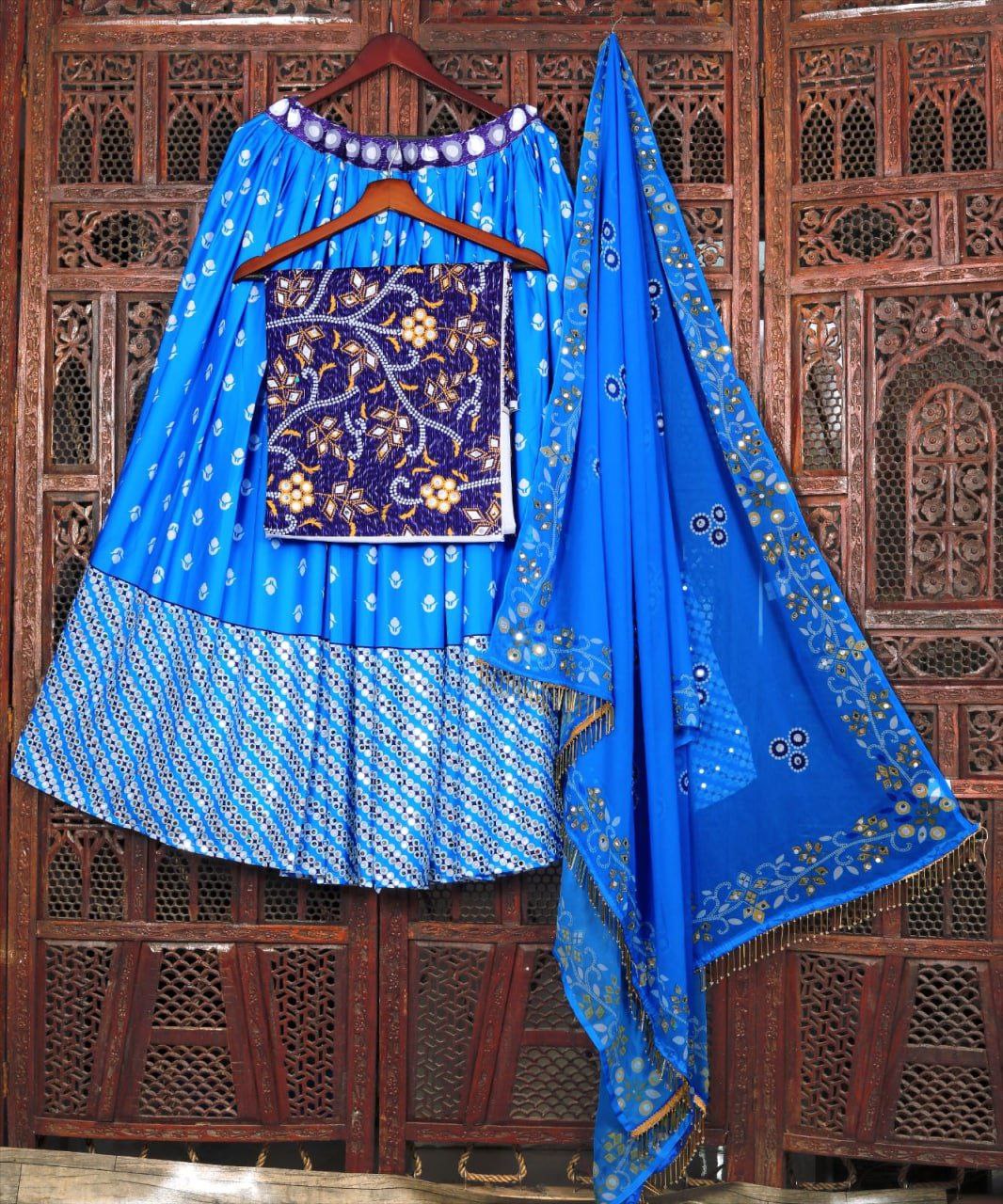 Blue Lehenga Choli In Butter Silk With Digital Print