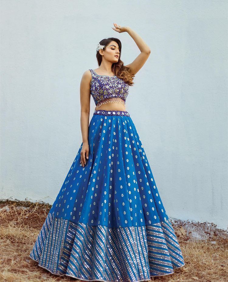 Blue Lehenga Choli In Butter Silk With Digital Print