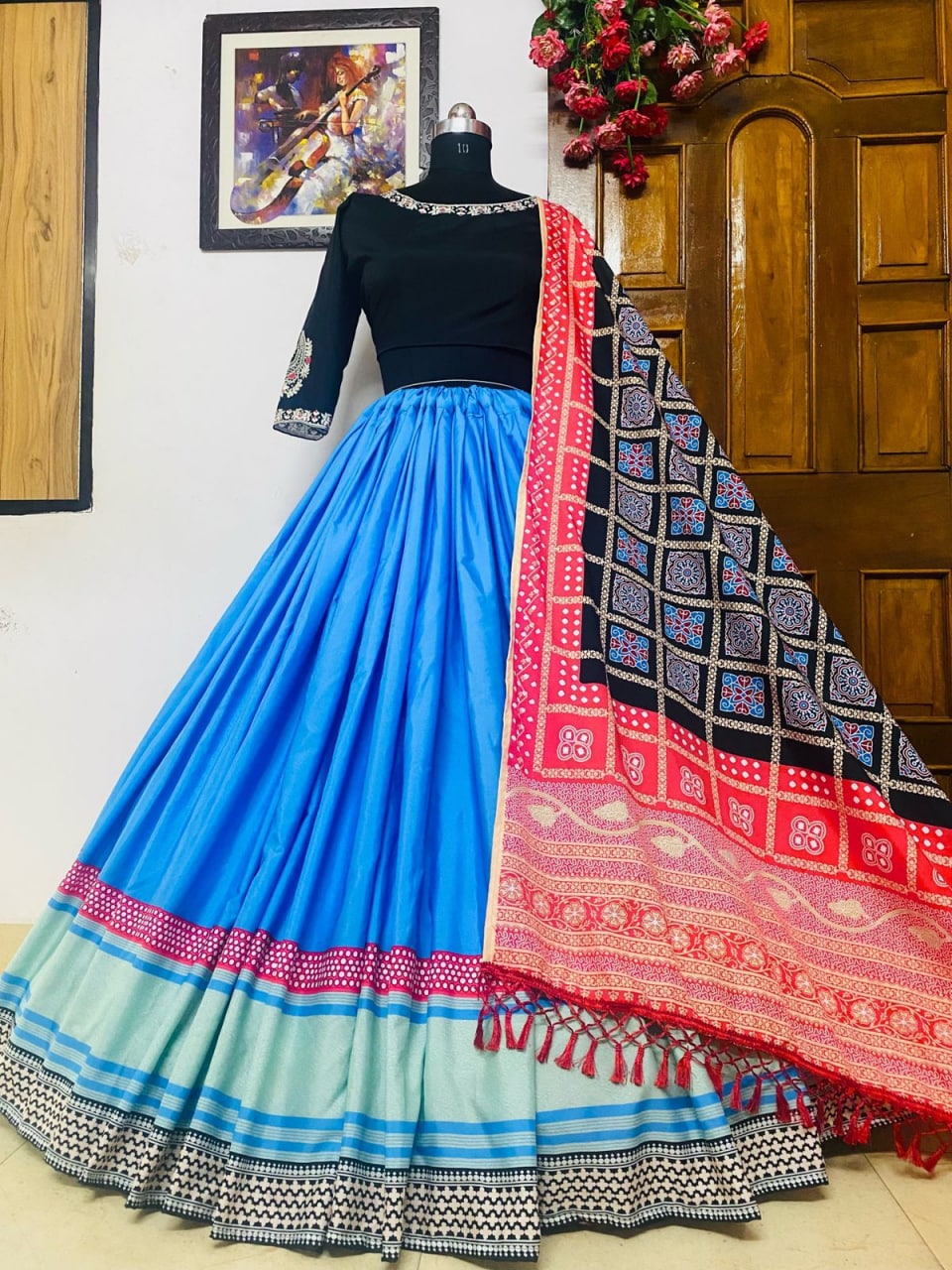 Blue Lehenga Choli In Butter Silk With Digital Print