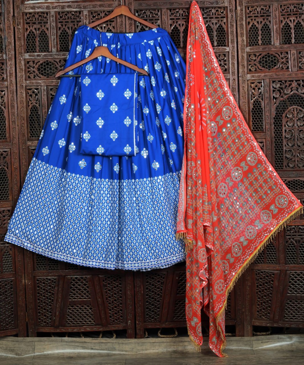 Blue Lehenga Choli In Butter Silk With Digital Print