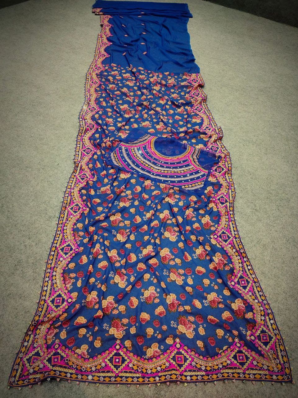 Blue Saree In Fox Georgette With Digital Print