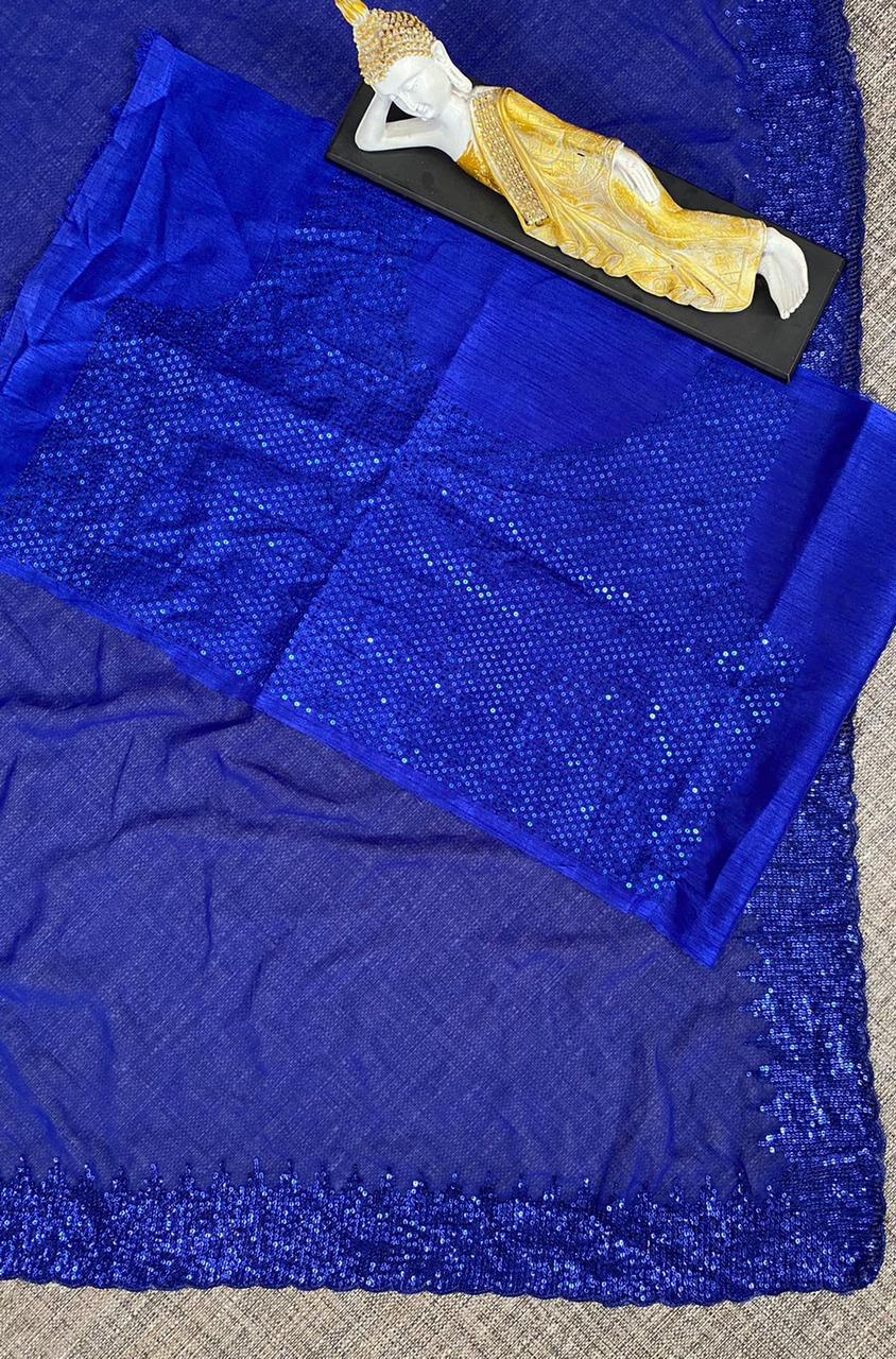 Blue Saree In Fox Georgette With Sequence Work