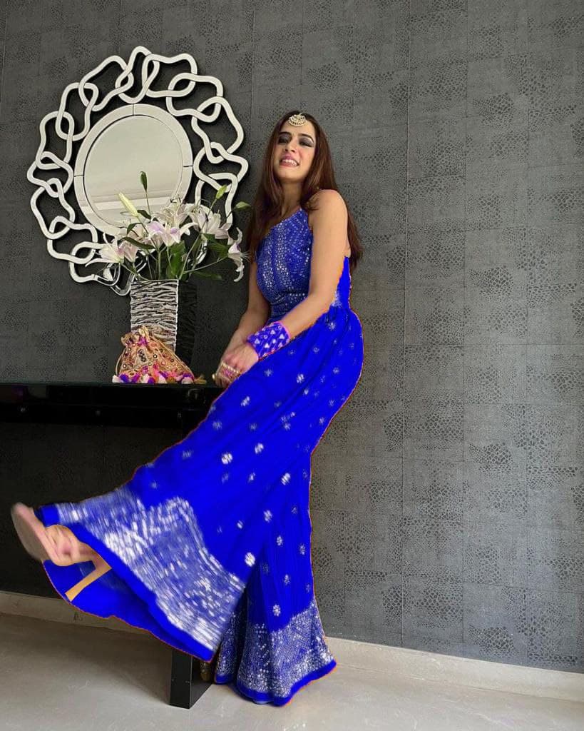 Blue Jumpsuit In Georgette With Embroidery Work