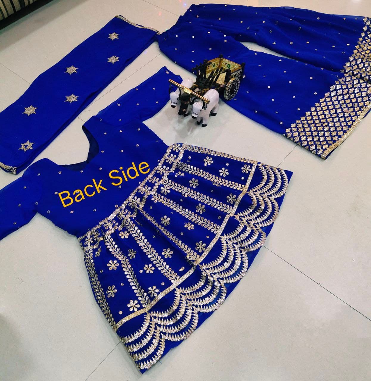 Blue Sharara Suit In Georgette Silk With Embroidery Foil Mirror Work