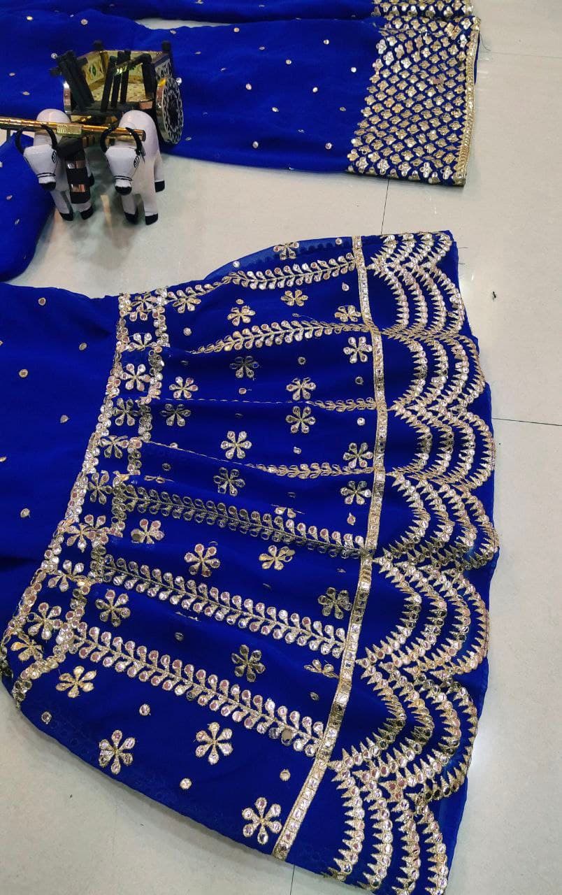 Blue Sharara Suit In Georgette Silk With Embroidery Foil Mirror Work