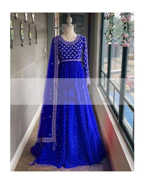 Blue Anarkali Suit In Georgette Silk With Embroidery Work