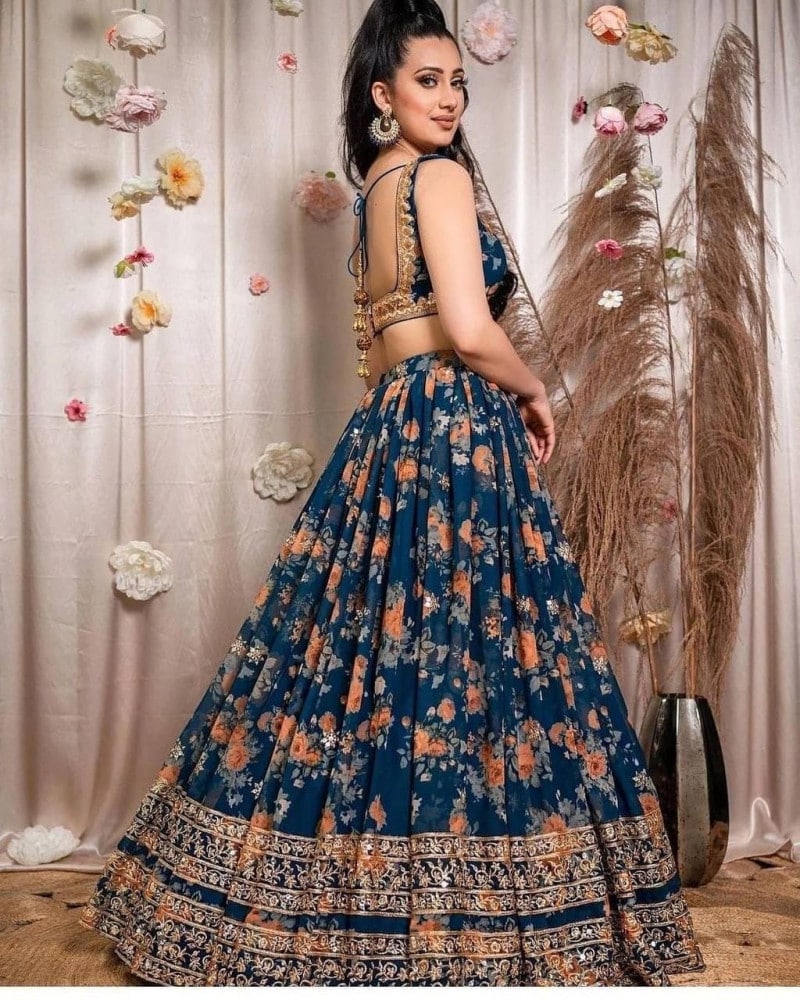 Blue Lehenga Choli In Georgette Silk With Embroidery Work