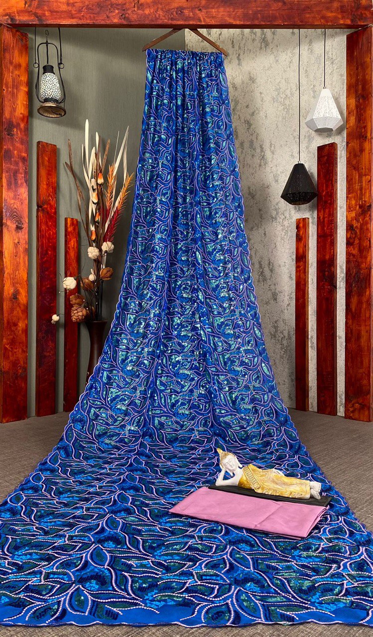 Blue Saree In Georgette Silk With Sequence Work