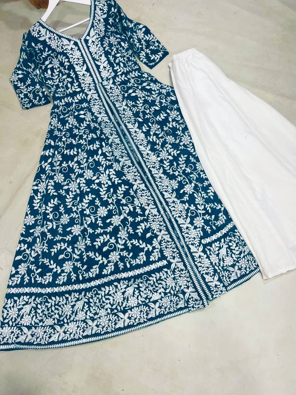 Blue Salwar Suit In Heavy Maska Cotton With Embroidery Work