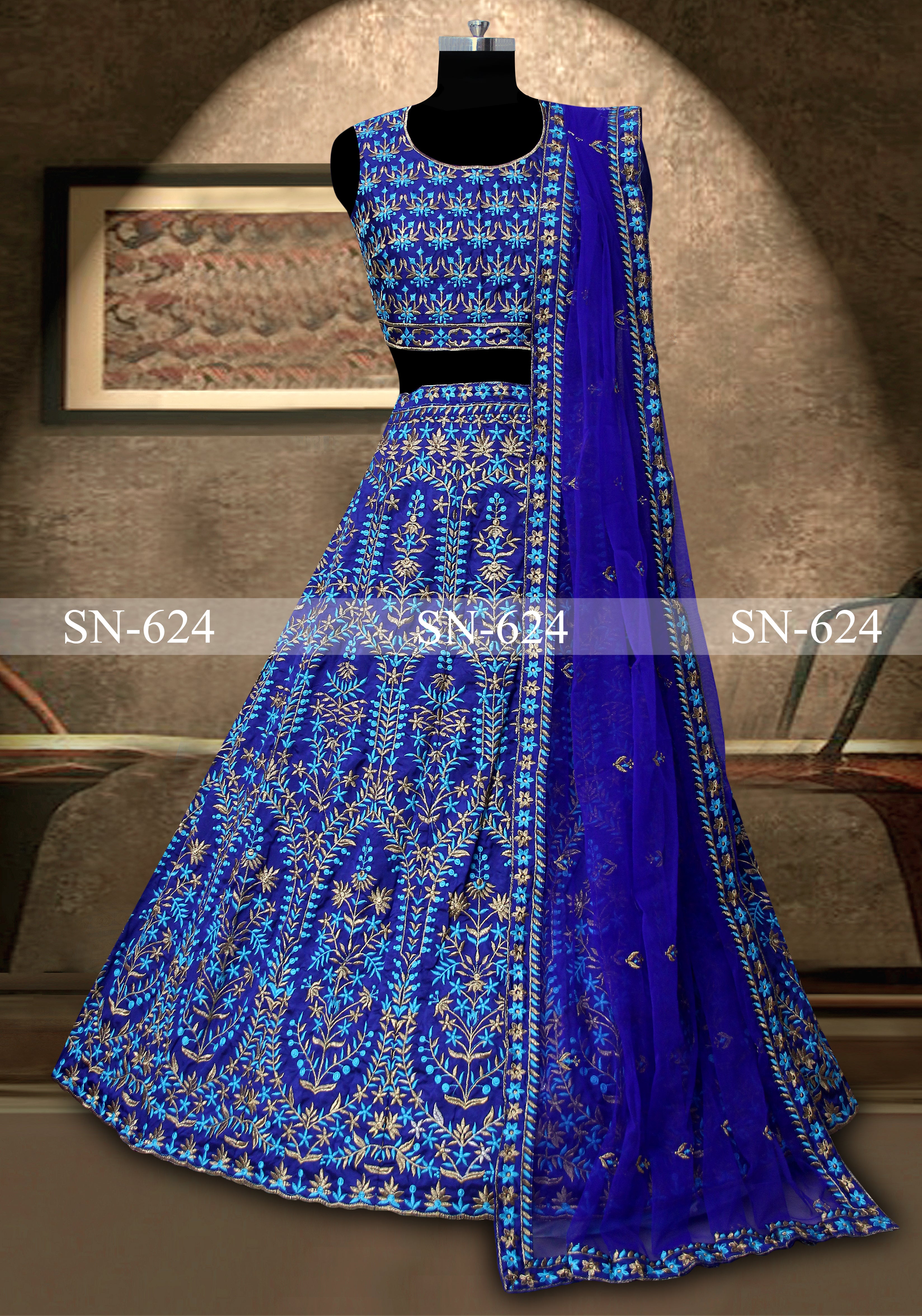 Blue Lehenga Choli In Taffeta Silk With Thread Work