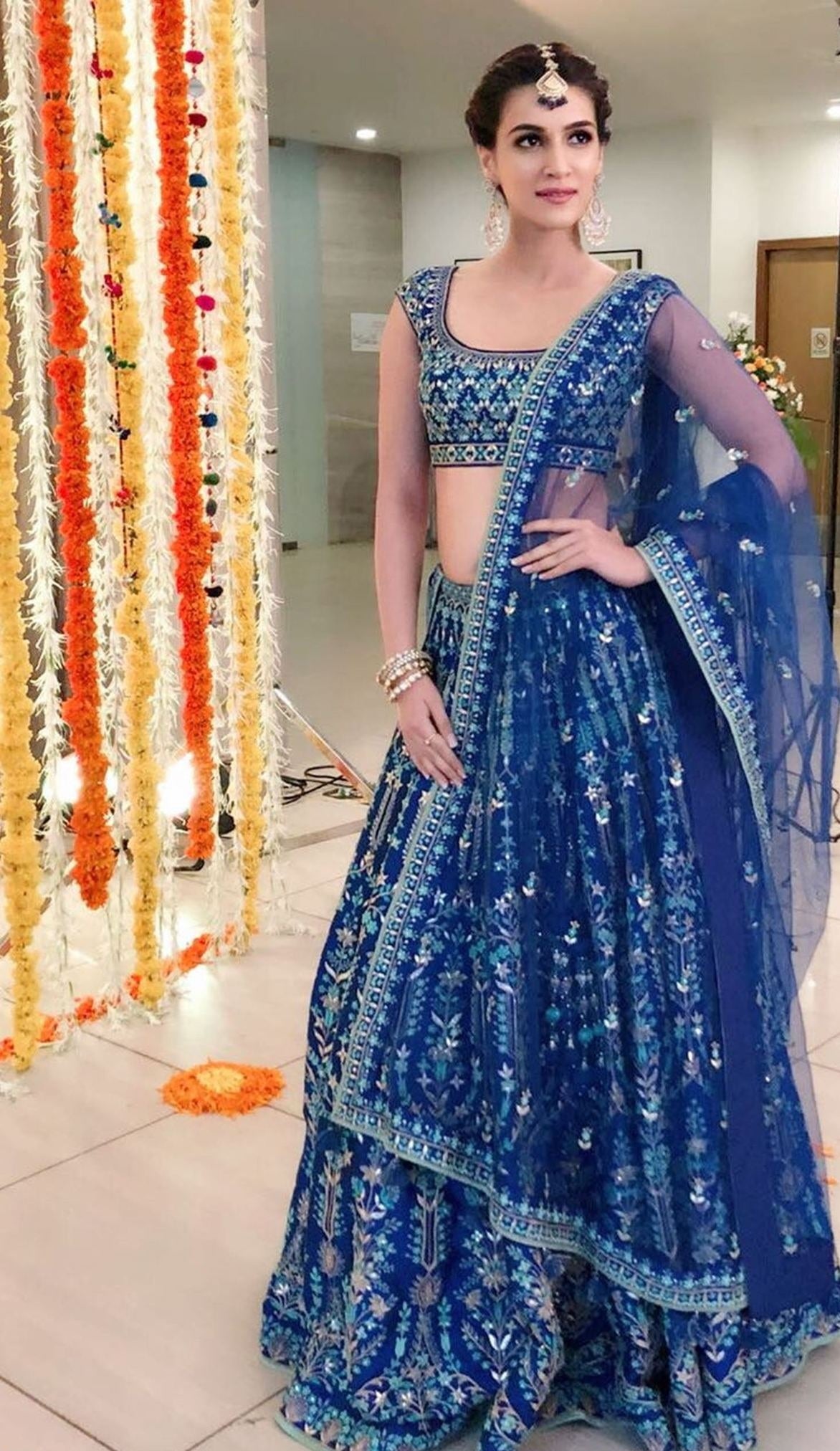 Blue Lehenga Choli In Taffeta Silk With Thread Work