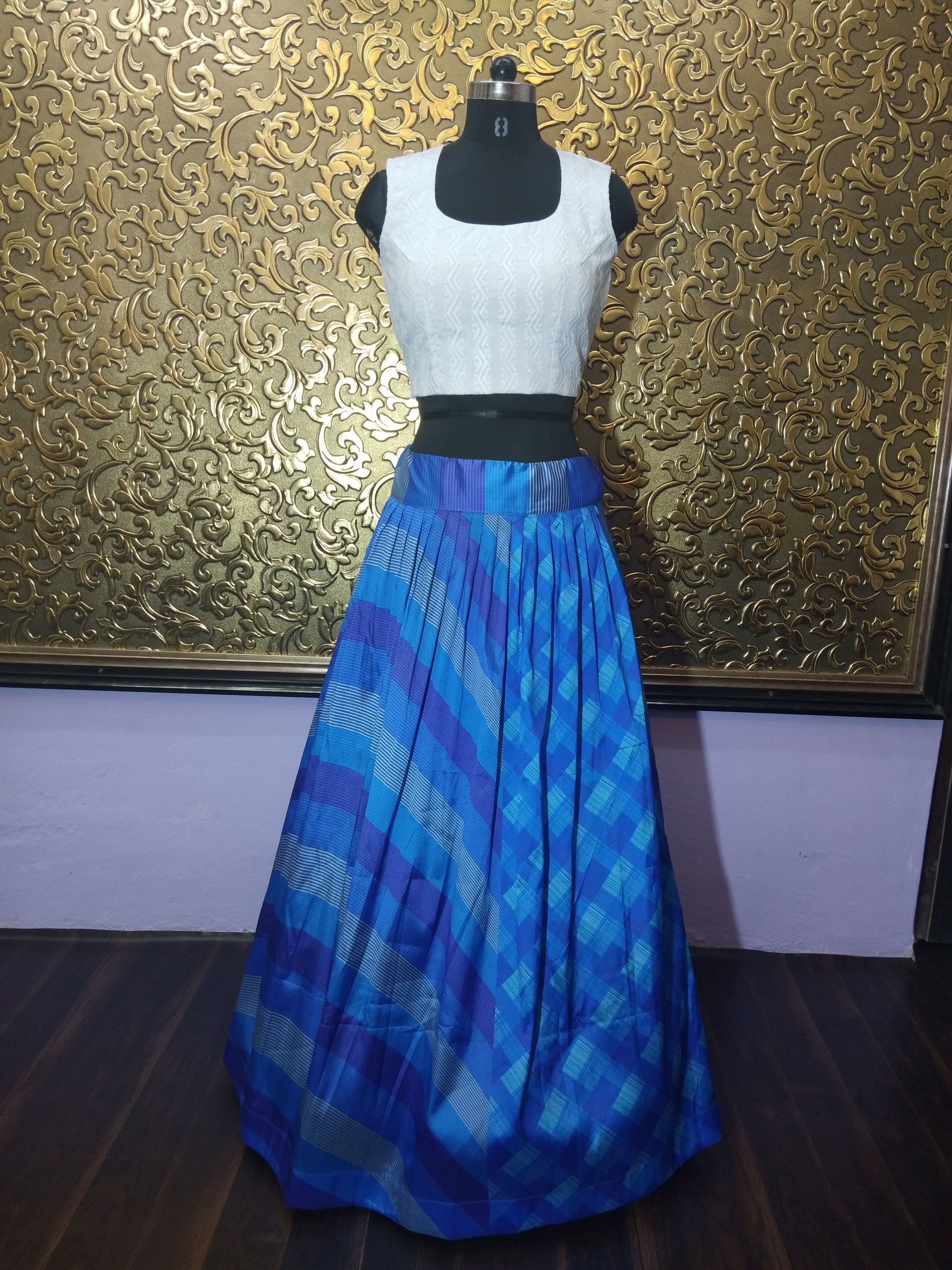 Blue Lehenga Choli In Taffeta With Digital Print