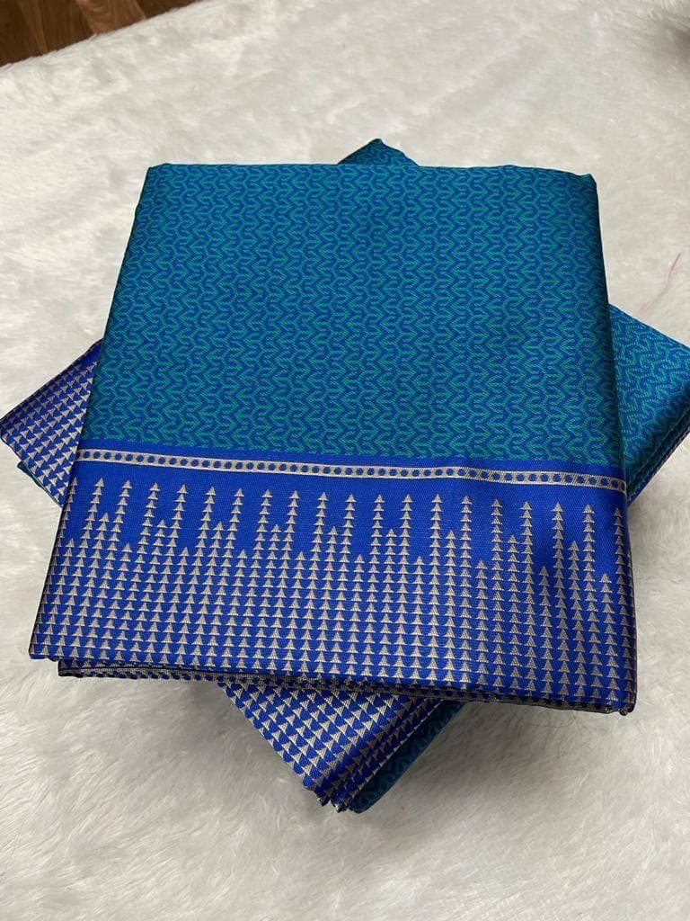 Blue Lichi Silk Banarasi Saree With Blouse